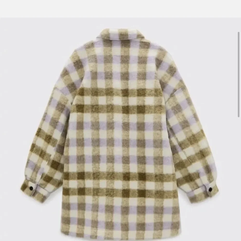 🔥Zara Brown and Cream Plaid Teddy Jacket Sz XS/S